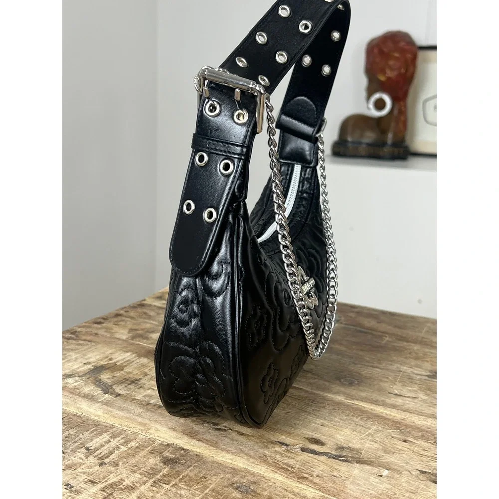 Limited Too Embossed Floral Mini Shoulder Bag Silver Chain